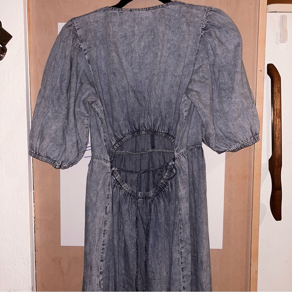 GAP Blue cutout back drop puff Dolman Sleeve V-Neck Maxi Sundress - Picture 11 of 13